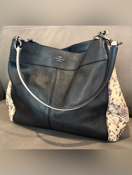 Coach Handbags - Coach Black Pebbled Leather Snake Skin Hobo with Silver Hardware